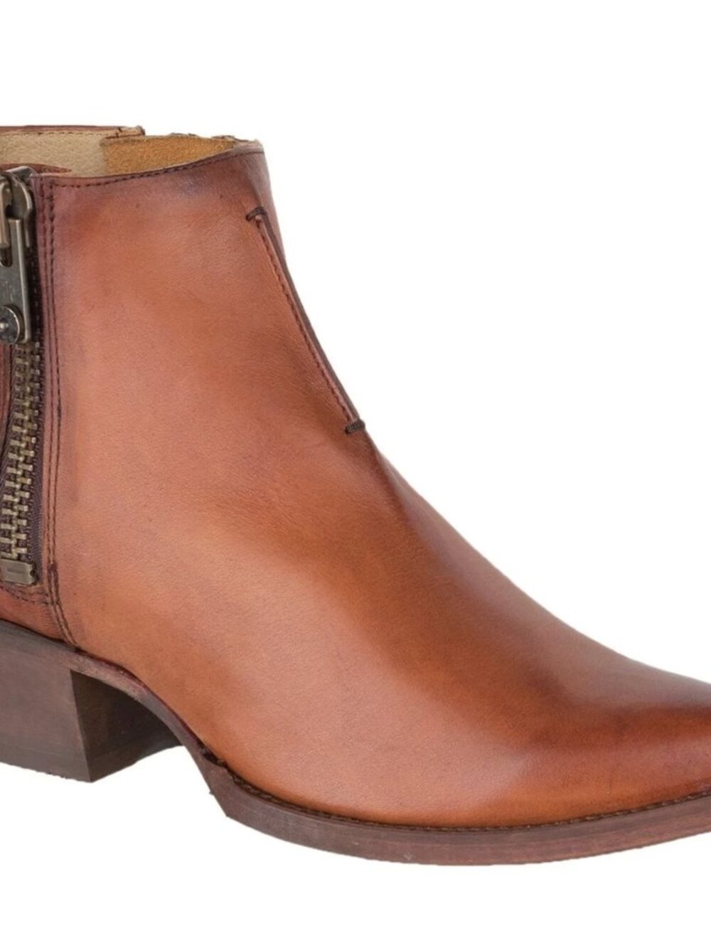 Frye Sacha Moto Shortie Ankle Boots Sz 9 B Cognac Brown Leather Western Side Zip